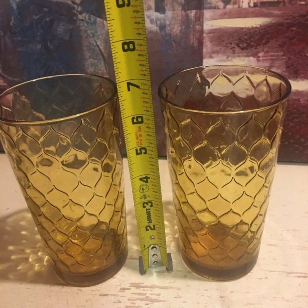 Vintage Anchor Hocking Amber Glass Diamond Scale Pattern Drinking Cups Tumblers - Picture 7 of 7